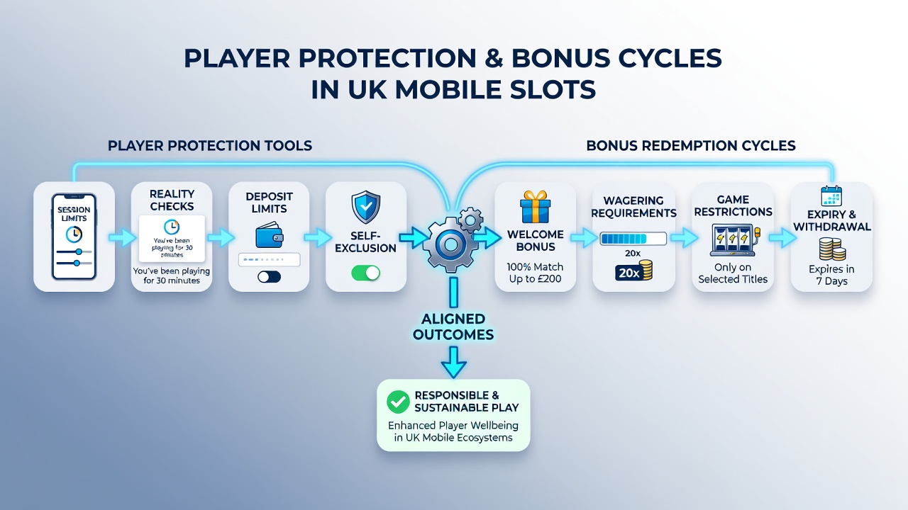 Dashboard view of aligned bonus tracking and deposit limit tools within a UK mobile casino app